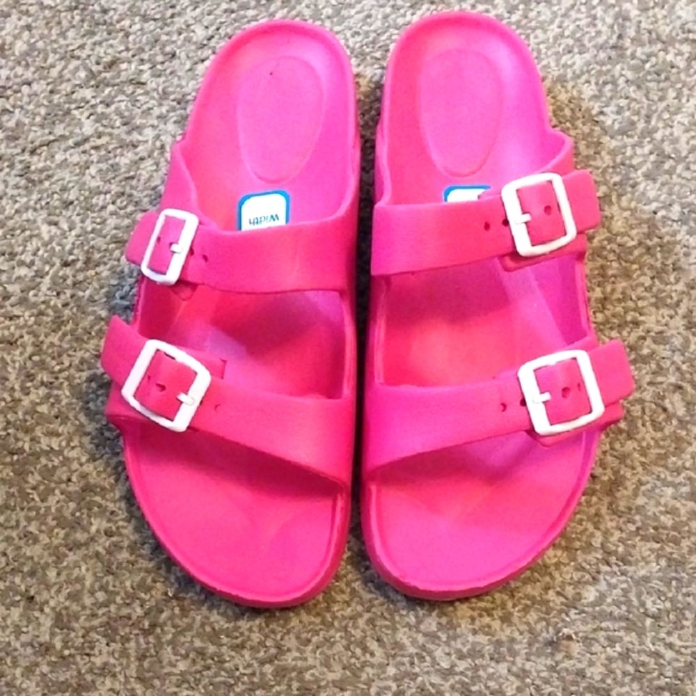 Vibrant Pink Double Strap Sandals with Buckle Detail